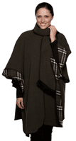 Womens Olive Reversible Check Wool Cape K1330